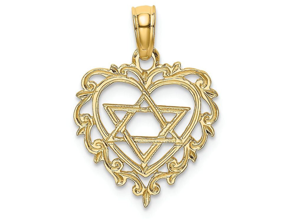FJC Finejewelers 14k Yellow Gold Heart with Jewish Star Center Lace Trim Charm