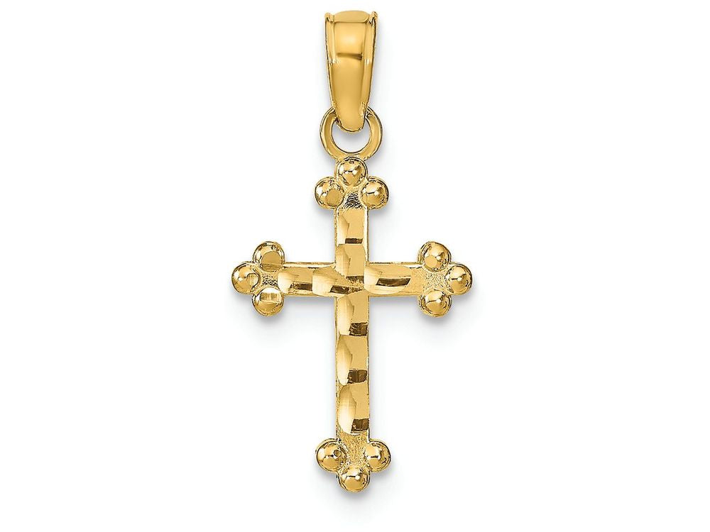 FJC Finejewelers 14k Yellow Gold Bright Cut Mini Cross with 3 Ball Tips Charm