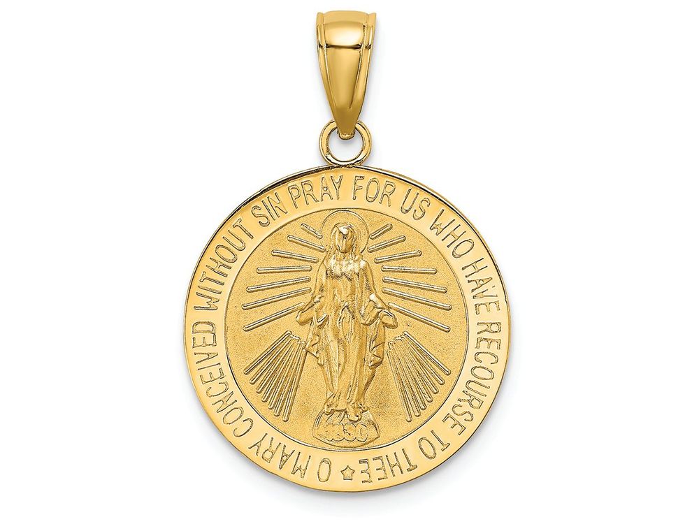 FJC Finejewelers 14k Yellow Gold Round Miraculous Medal Polish Satin Finish Charm