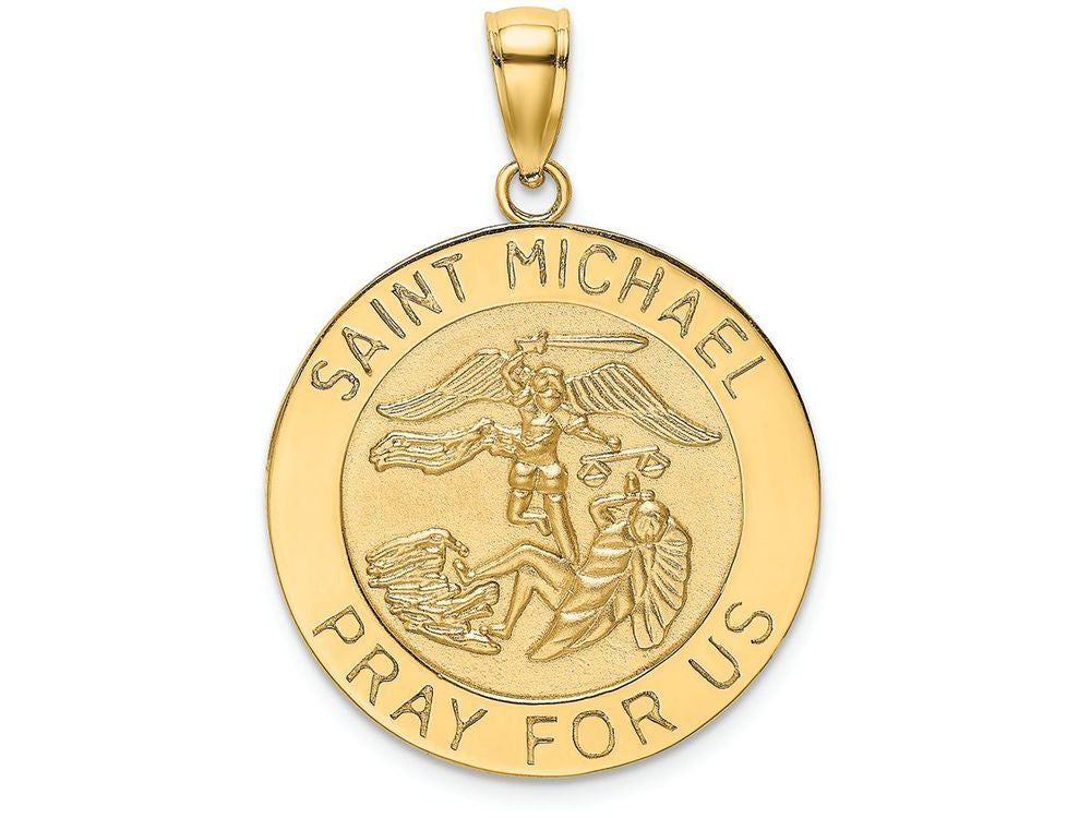 FJC Finejewelers 14k Yellow Gold Saint Michael Medal Satin Finish - Round Charm