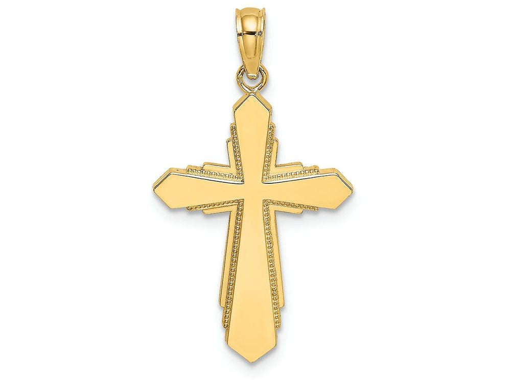 FJC Finejewelers 14k Yellow Gold Cross with Solid Face Bead Trim Charm