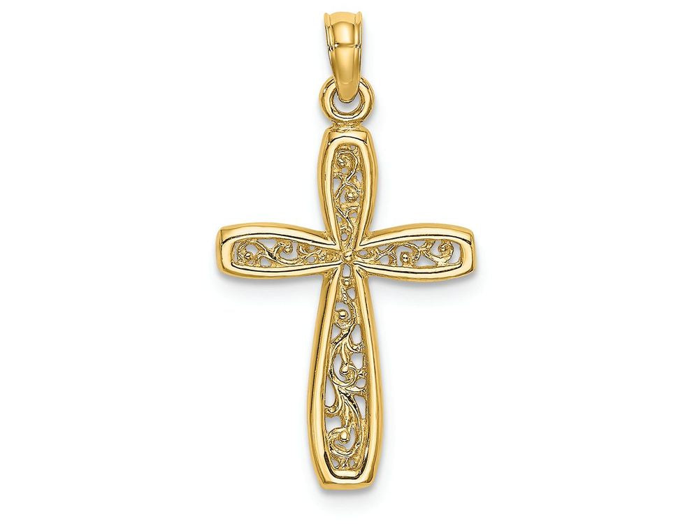 FJC Finejewelers 14k Yellow Gold Cross with Filigree Center Charm