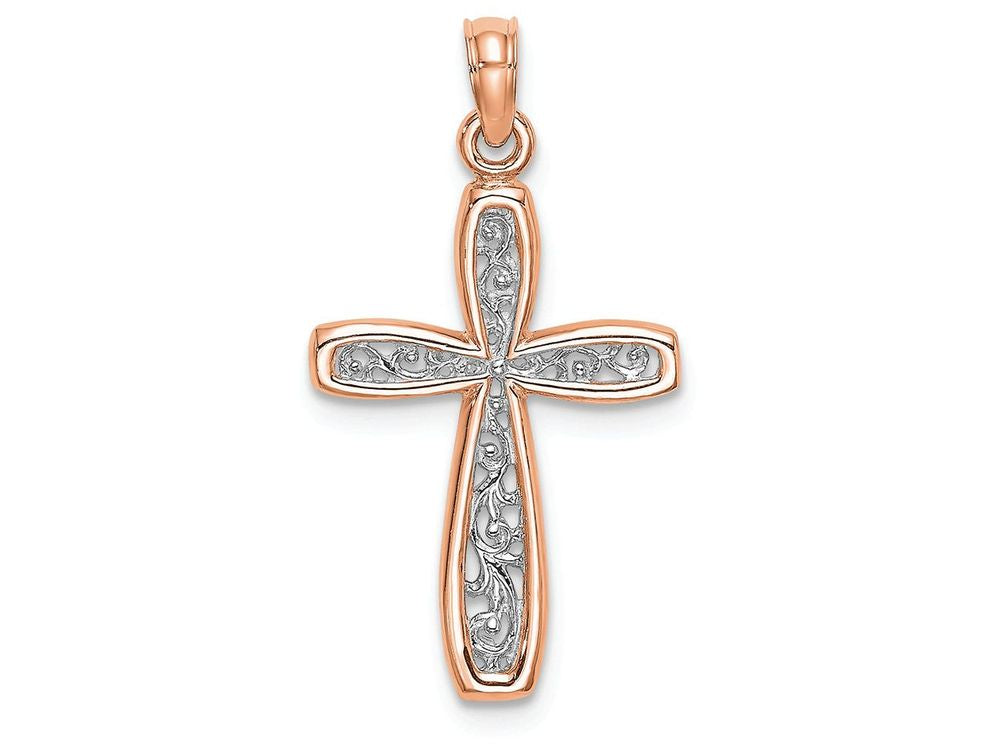 FJC Finejewelers 14k Yellow Gold Pink Cross Filigree Center Yellow Border Charm