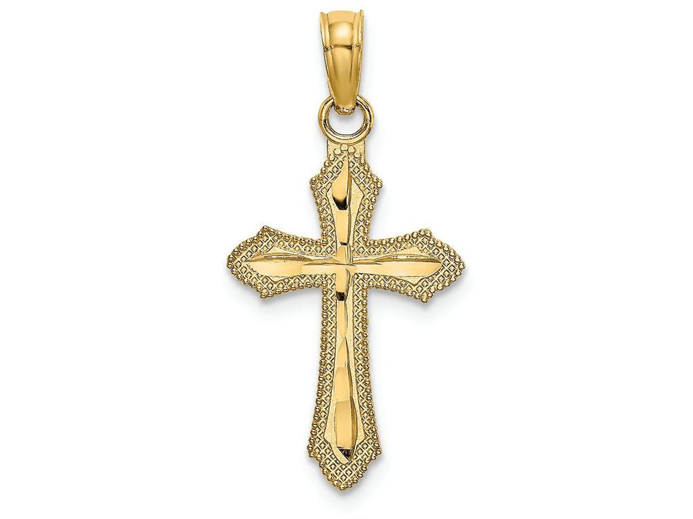 FJC Finejewelers 14k Yellow Gold Bright Cut Cross with Beaded Edge Charm