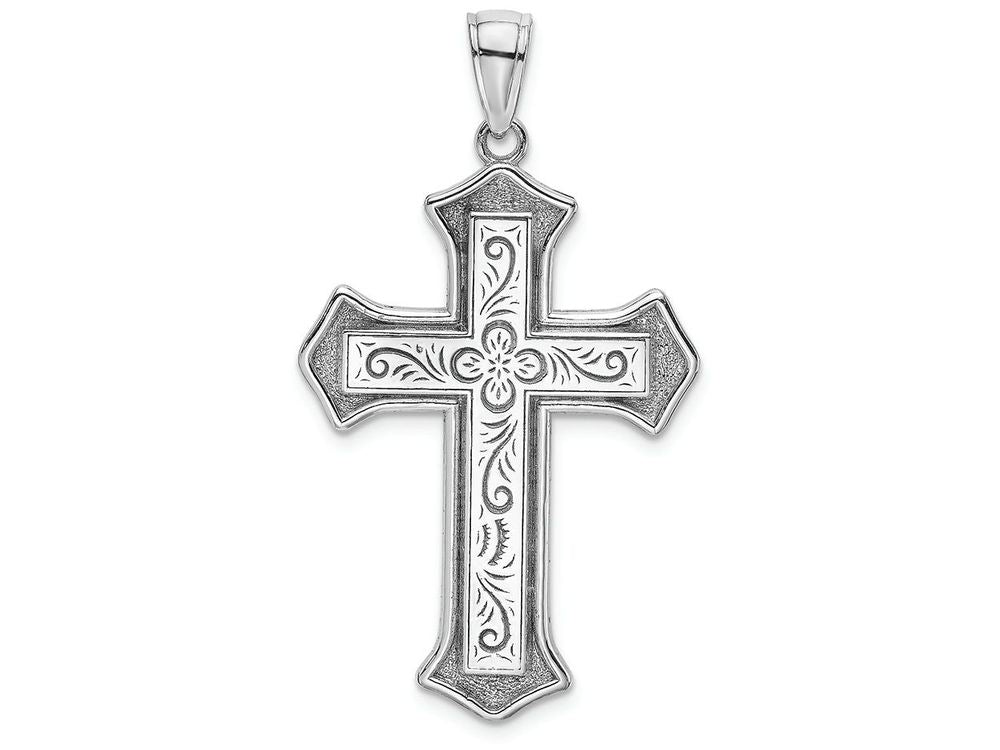 FJC Finejewelers 14k White Gold Filigree Center Block Cross Charm Double Lay