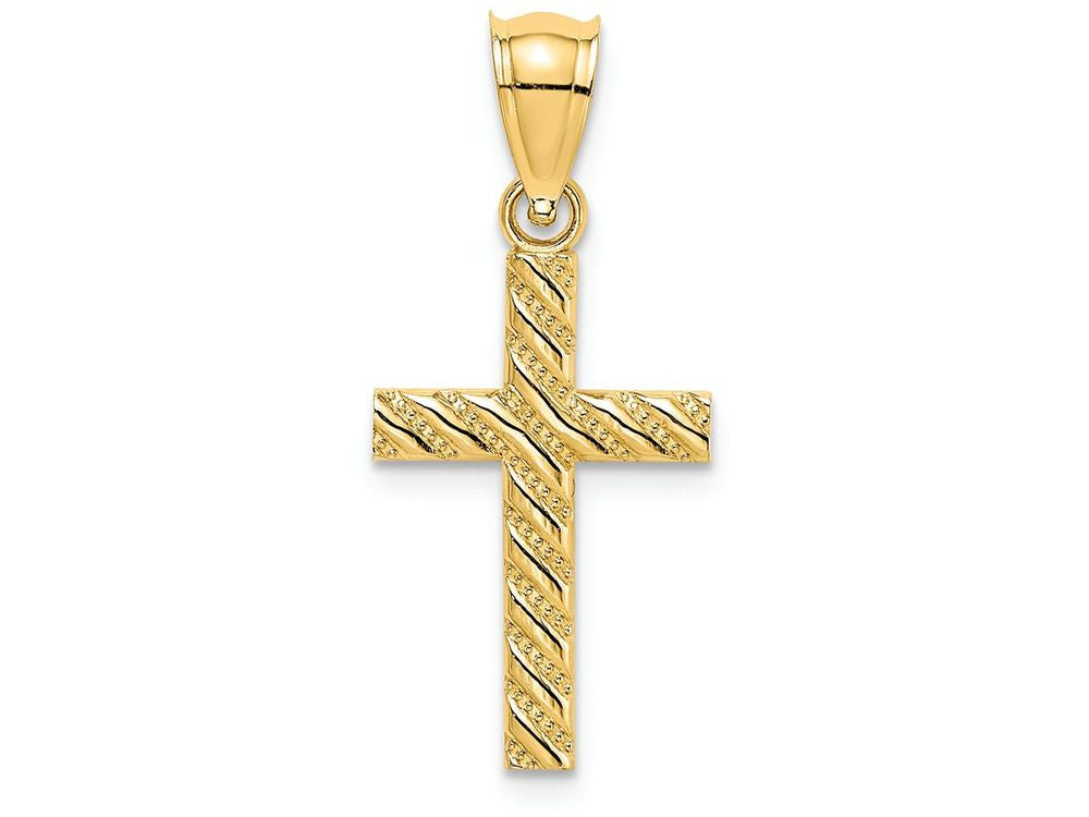 FJC Finejewelers 14k Yellow Gold Ribbed Cross with Diagonal Beaded Stripes Charm
