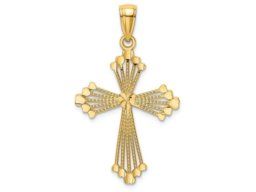 FJC Finejewelers 14k Yellow Gold Cross with Bright Cut Heart Center Heart Tips with Stripes Charm