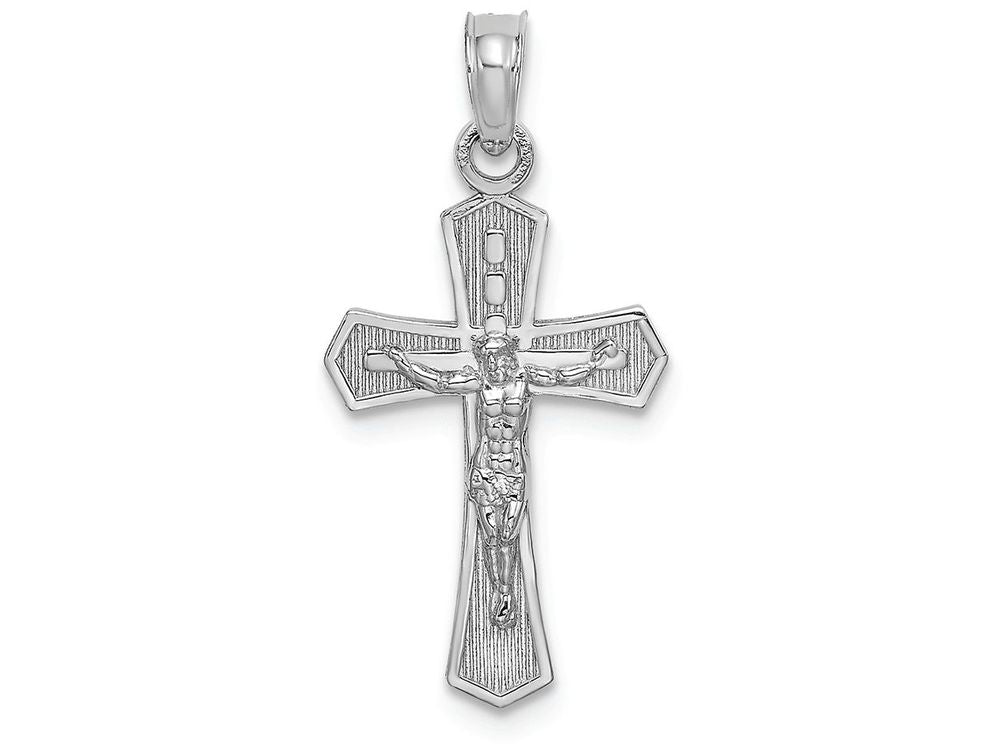 FJC Finejewelers 14k White Gold Crucifixbeveled Edges Charm