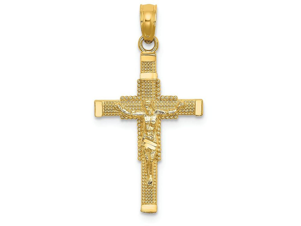 FJC Finejewelers 14k Yellow Gold Beaded Accent Cross Behind Crucifix Charm