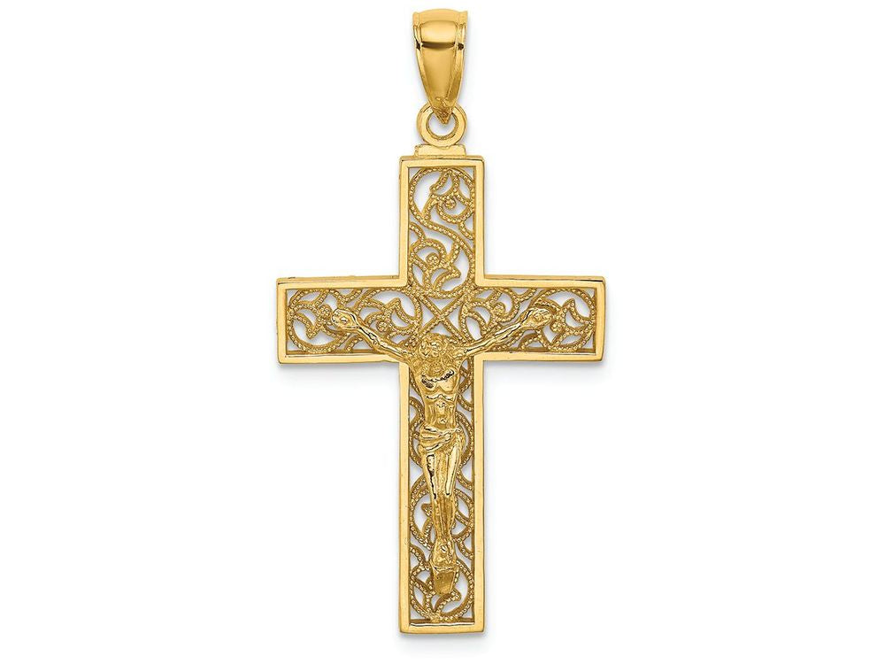 FJC Finejewelers 14k Yellow Gold Crucifix On Swirl Cross Charm