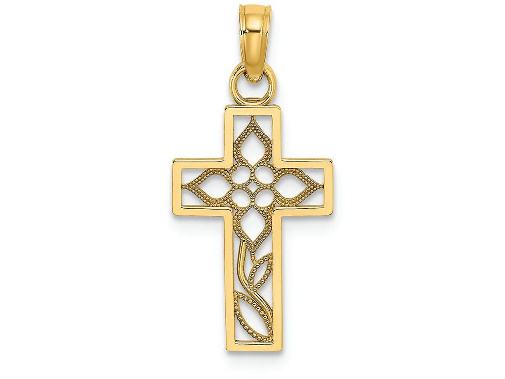 FJC Finejewelers 14k Yellow Gold Cross with Flower Stem In Center Charm