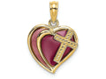 FJC Finejewelers 14k Yellow Gold Purple Stained Glass Double Heart with Cross Inside Charm
