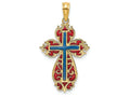 FJC Finejewelers 14k Yellow Gold Blue Cross with Red Scroll Framestained Glass Charm