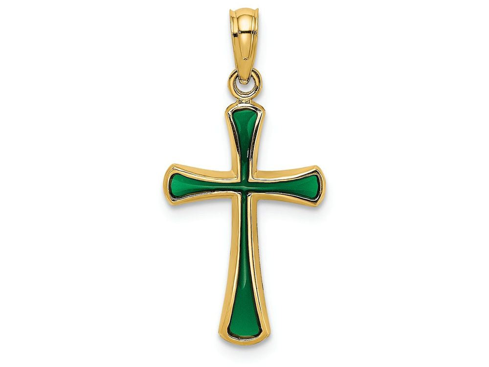 FJC Finejewelers 14k Yellow Gold Green Stained Glass Tapered Cross Charm