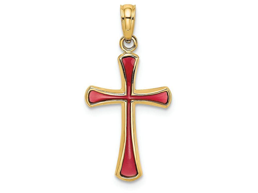 FJC Finejewelers 14k Yellow Gold Pink Stained Glass Tapered Cross Charm