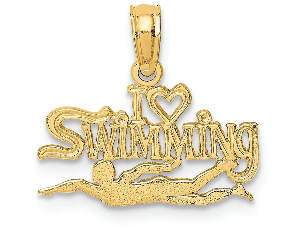 FJC Finejewelers 14k Yellow Gold I "heart" Swimming(picture) Polish Engraved Charm