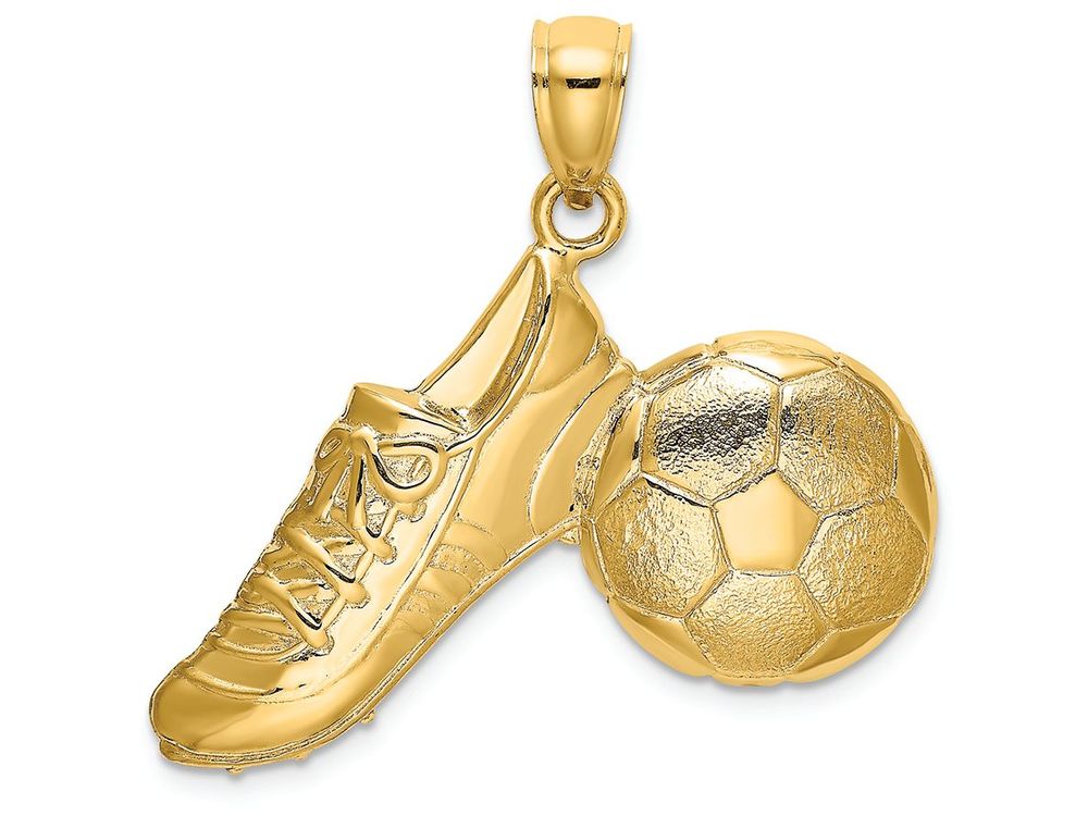 FJC Finejewelers 14k Yellow Gold Soccer Ball Shoe Polish Eng Charm