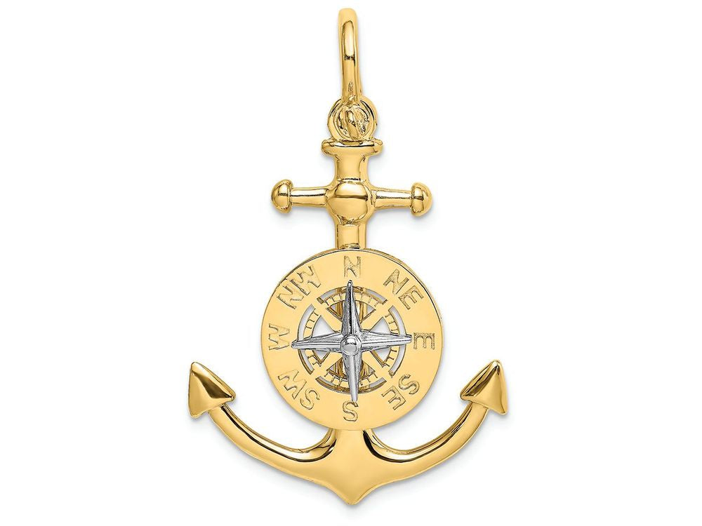 FJC Finejewelers 14k Yellow Gold 3d Small Anchor with Nautical Compass Wht Needle(shackle Bail) Charm