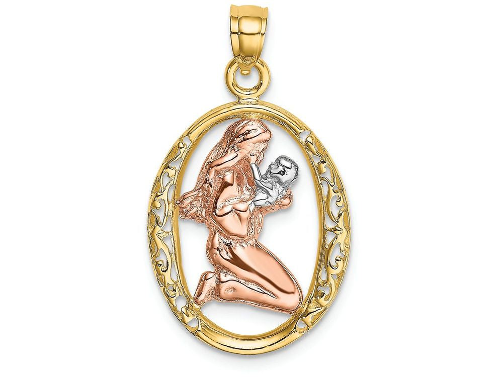 FJC Finejewelers 14k Two-tone Gold Mother Baby In Oval Frametri-color Charm
