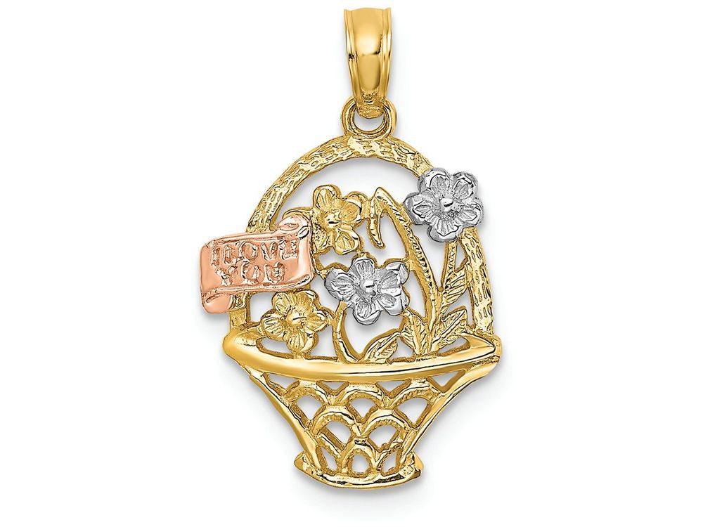 FJC Finejewelers 14k Two-tone Gold Flowers In Basket with I Love You Tri-color Charm