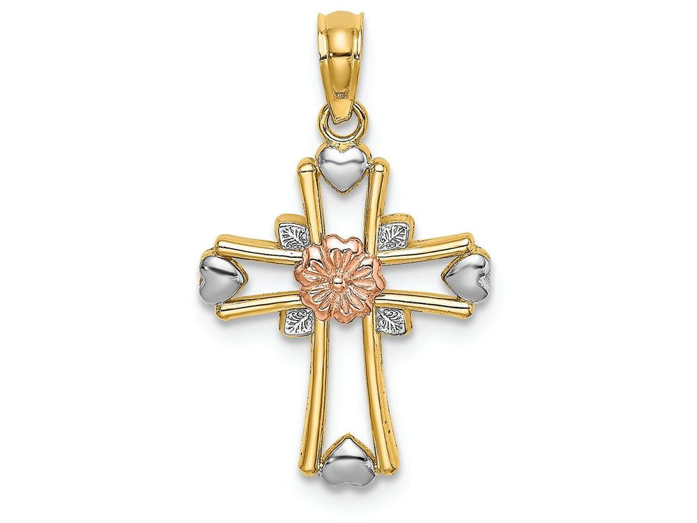 FJC Finejewelers Cross with Flower Heartstri-color Charm
