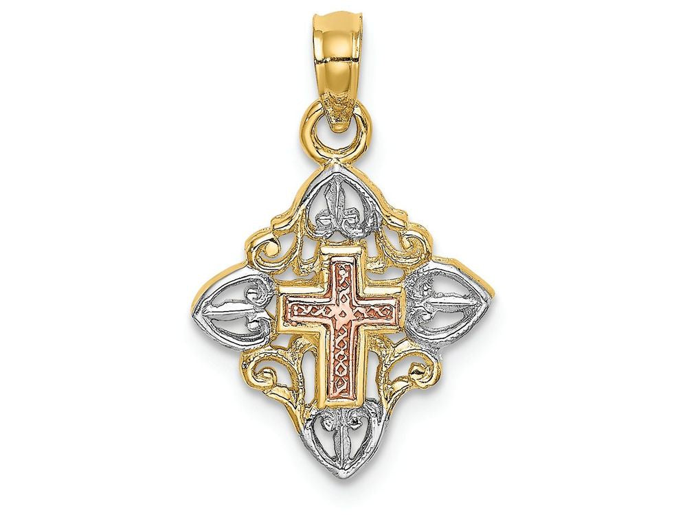 FJC Finejewelers Pink Cross Inside Frame Edges : Tri-color Charm