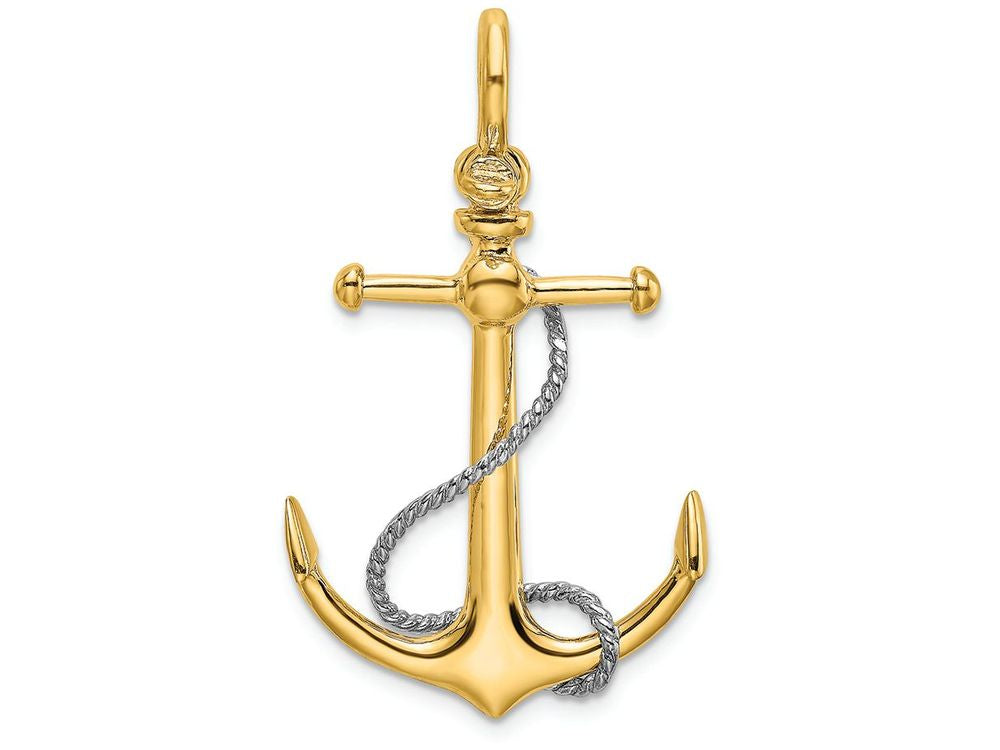 FJC Finejewelers 3d Anchor with Long T Bar Rope Two-color Shackle Bail Charm