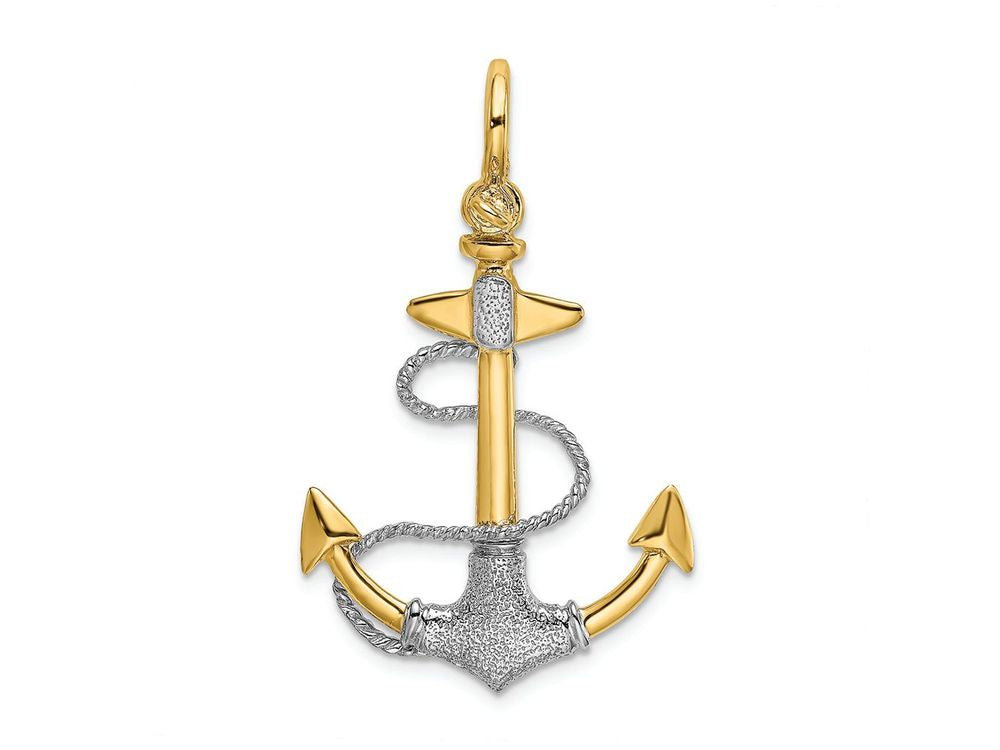 FJC Finejewelers 14k Two-tone Gold 3d Anchor with Rope Texture Two-color Shackle Bail Charm