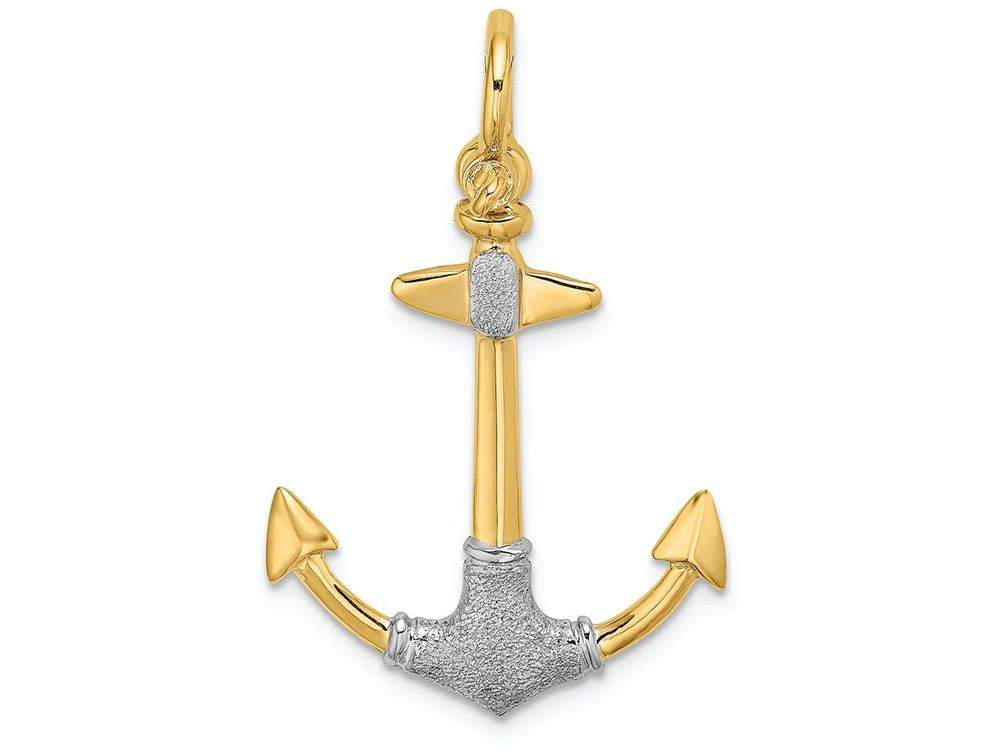 FJC Finejewelers 14k Yellow Gold with Rhodium Polished And Textured 3d Shackle Bail Anchor Charm