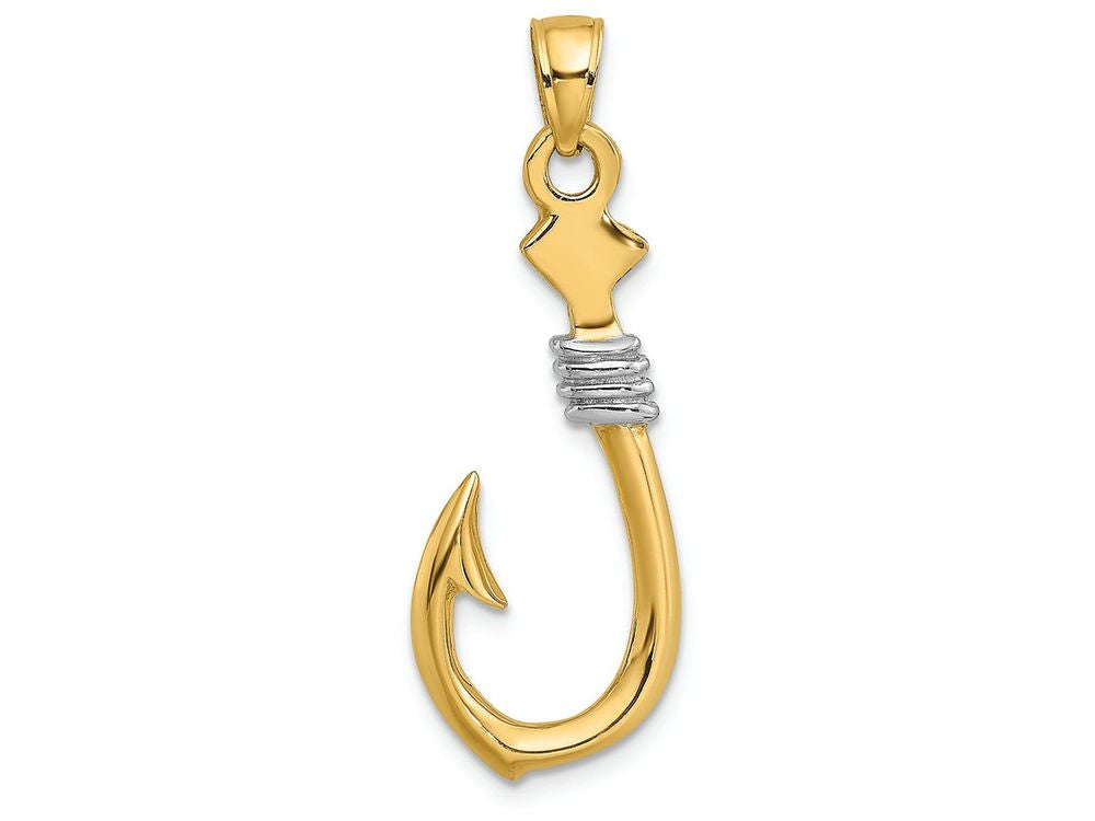 FJC Finejewelers 14k Two-tone Gold 3d Large Fish Hook with White Rope Charm