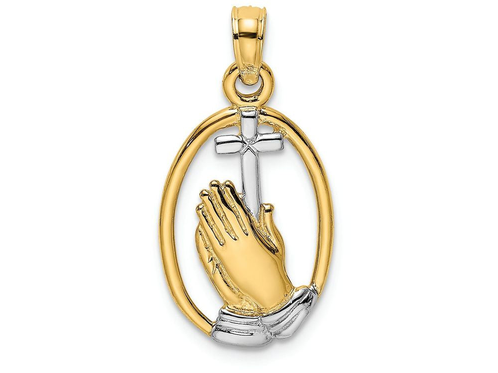 FJC Finejewelers Praying Hands Cross In Ovaltwo-color Charm