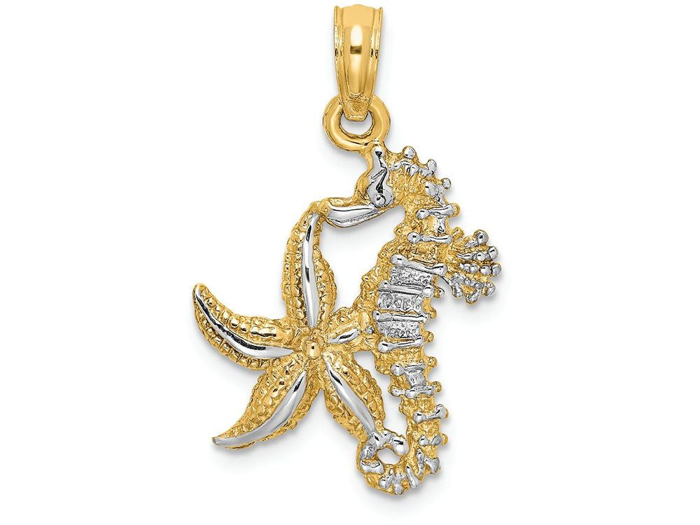FJC Finejewelers 14k Yellow Gold with with Rhodium Starfish Seahorsetwo-color Charm