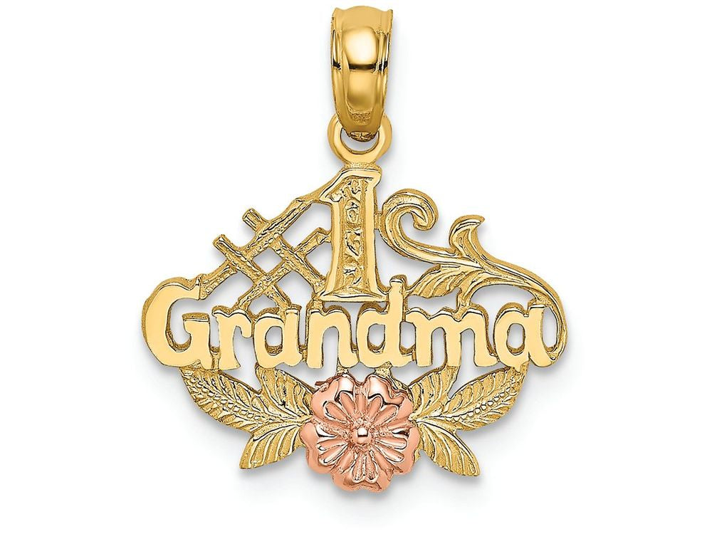 FJC Finejewelers 14k Two-tone Gold #1 Grandma with Pink Flower Charm