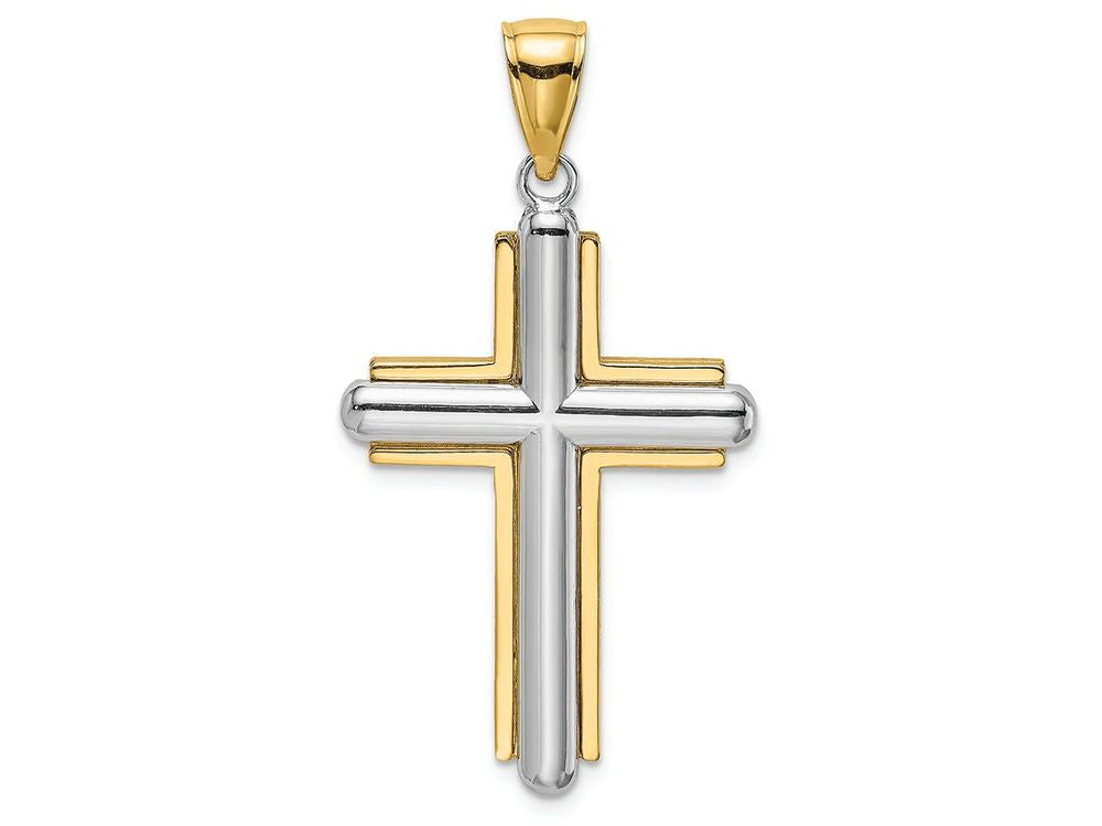 FJC Finejewelers White Beveled Stick Cross with Yellow Frame Charm