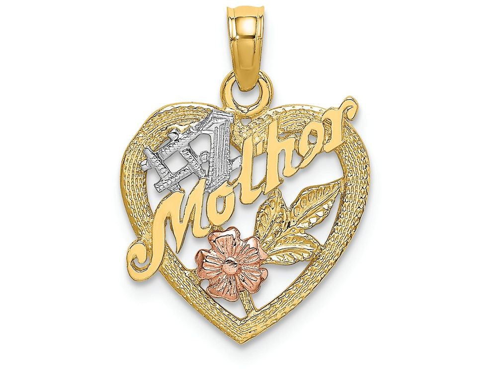 FJC Finejewelers 14k Two-tone Gold #1 Mother On Heart with Pink Flower Charm