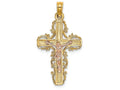 FJC Finejewelers 14k Two-tone Gold Lace Trim Crucifix with Pink Jesus Charm