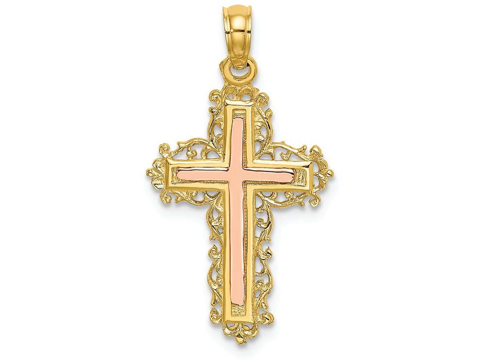 FJC Finejewelers Cross with Lace Trim (pink Cross Center) Charm