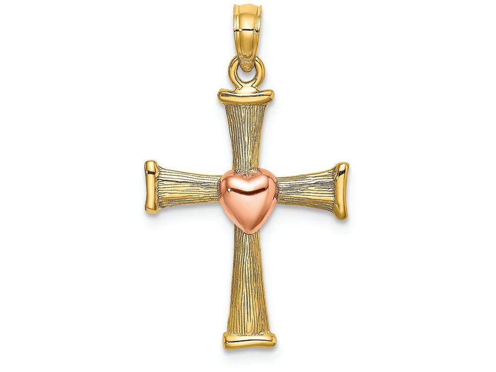 FJC Finejewelers Cross with Pink Heart Finish Charm