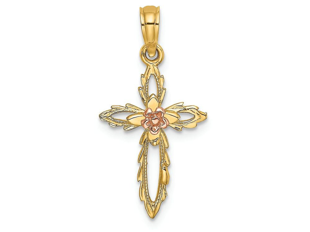 FJC Finejewelers Cross with Pink Flower Center Charm