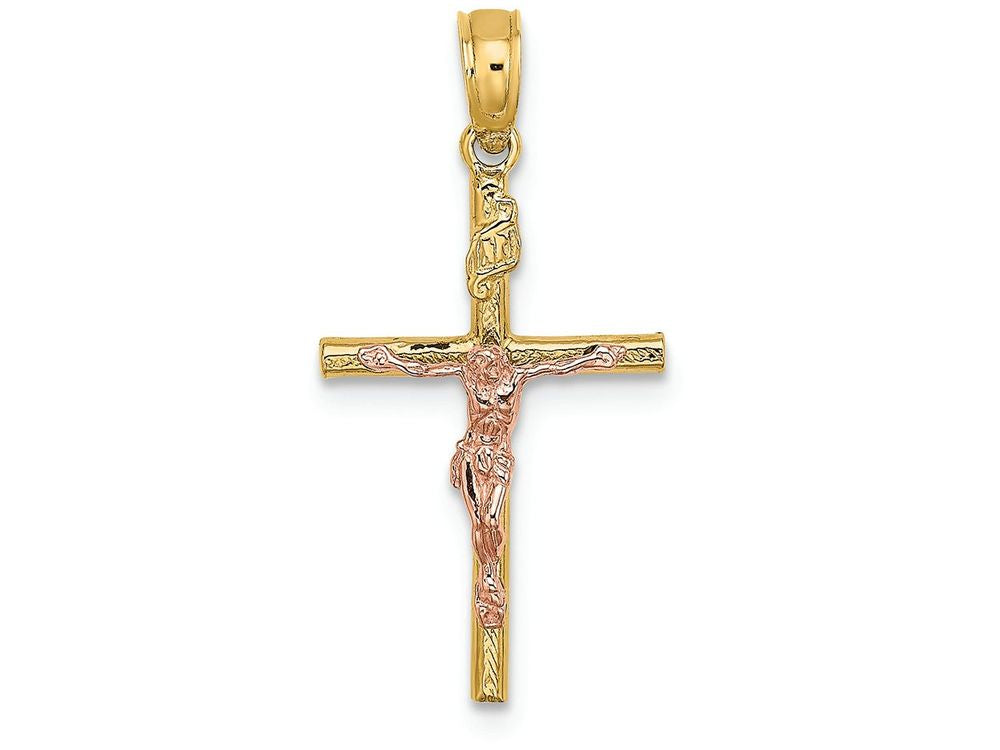 FJC Finejewelers Stick Cross Crucifix with Pink Jesus Charm