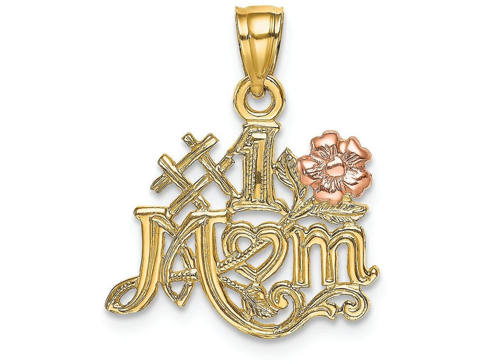 FJC Finejewelers 14k Two-tone Gold #1 Mom with Rose Flowerscript Charm