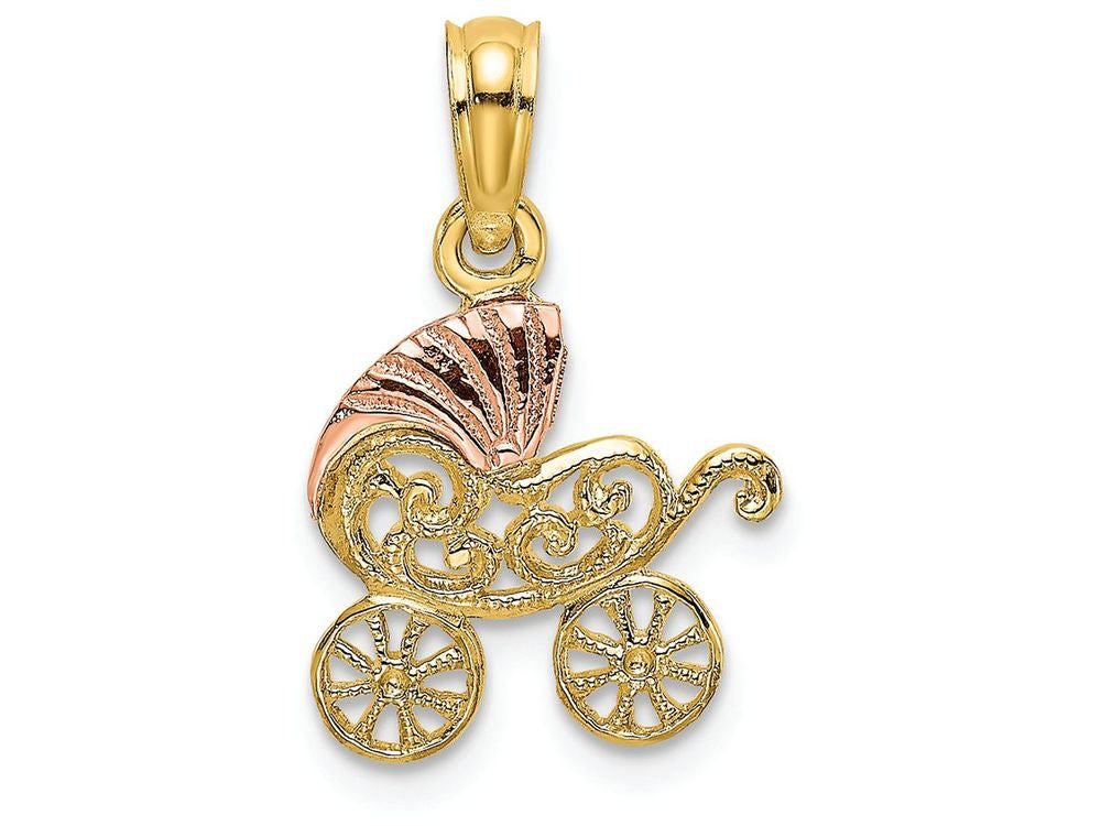FJC Finejewelers 14k Two-tone Gold Baby Stroller with Pink Visor Charm