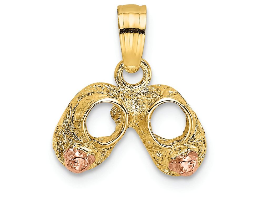 FJC Finejewelers 14k Two-tone Gold Baby Booties with Rose Teddy Bear Face Charm