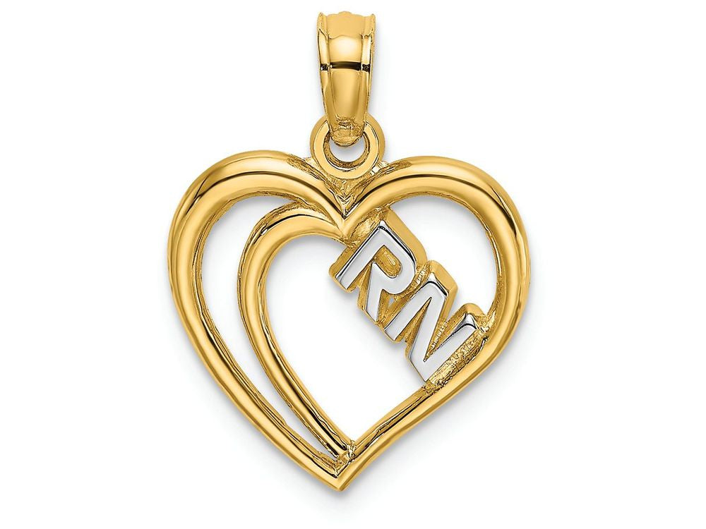 FJC Finejewelers 14k Two-tone Gold White Rn Inside Double Heartswith Rhodium Charm