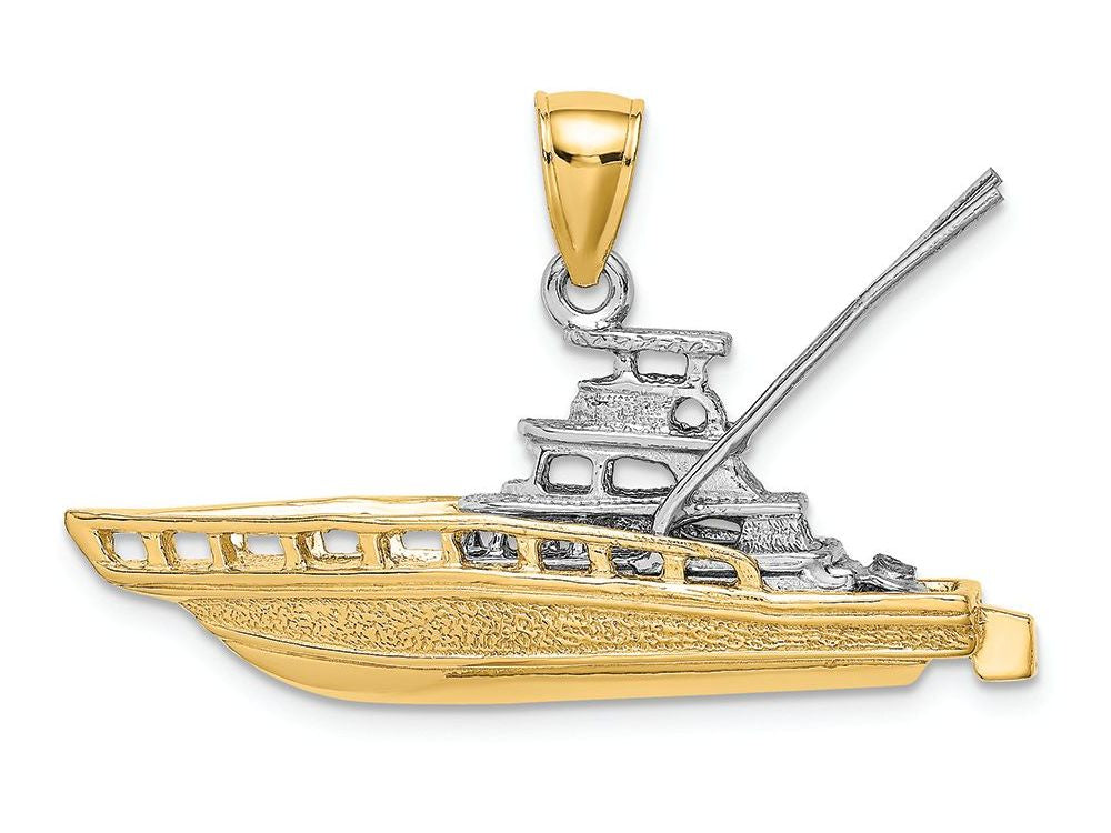 FJC Finejewelers 14k Two-tone Gold 3d Offshore Sportfishing Boat Two-color Charm