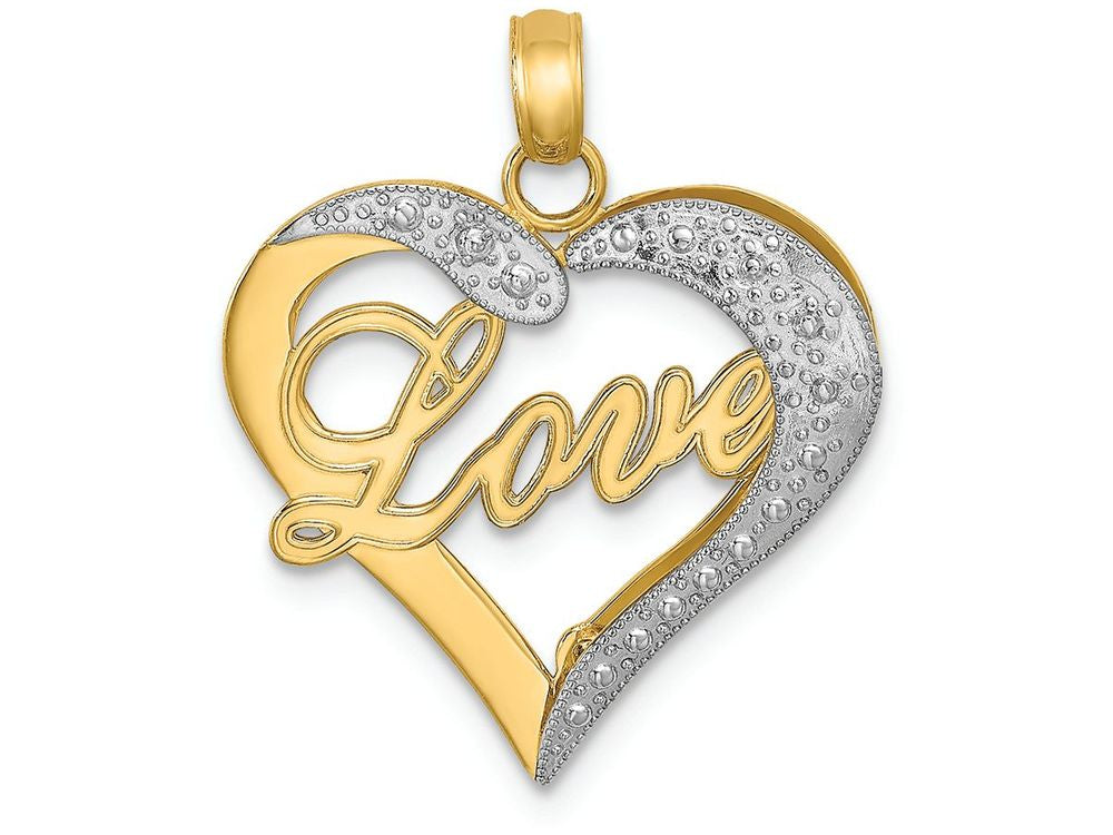 FJC Finejewelers 14k Two-tone Gold Heart with Love Inside White Bright Cut Accents Charm