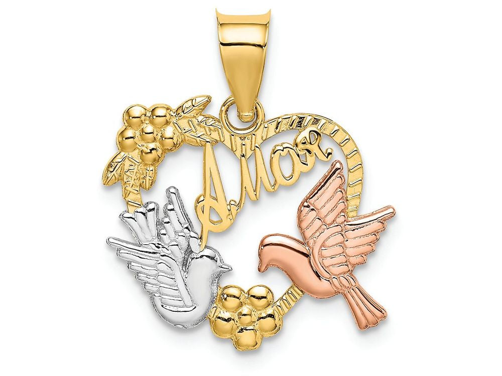 FJC Finejewelers 14k Two-tone Gold Amor In Heart with Doves Tri-color Charm