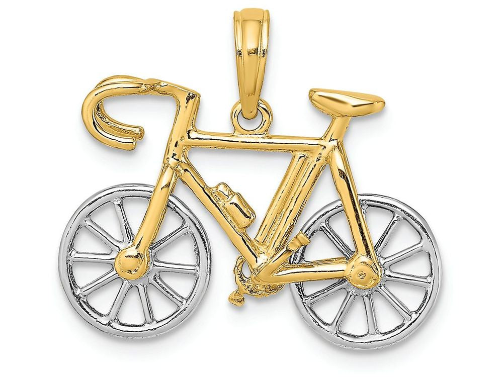 FJC Finejewelers 14k Two-tone Gold 3d Ten Speed Bicycle Moveable Tires Charm