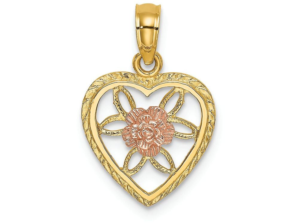 FJC Finejewelers 14k Two-tone Gold Heart with (pink)flower Inside Charm