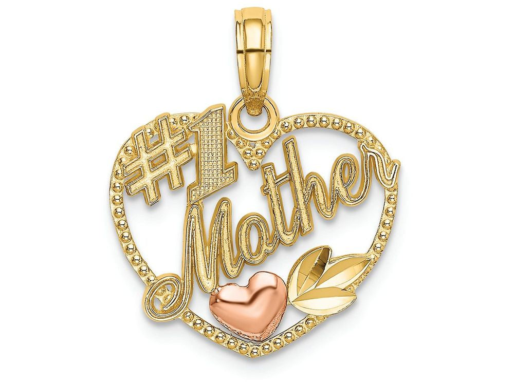 FJC Finejewelers 14k Two-tone Gold Heart with #1 Mother Pink Heart Charm